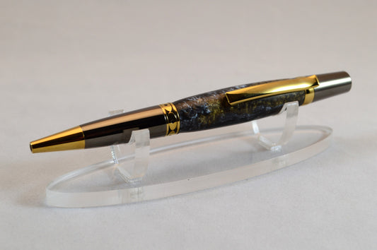 One of a Kind Twist Pen in Gold Titanium and Black Titanium with Handcrafted Acrylic Body.