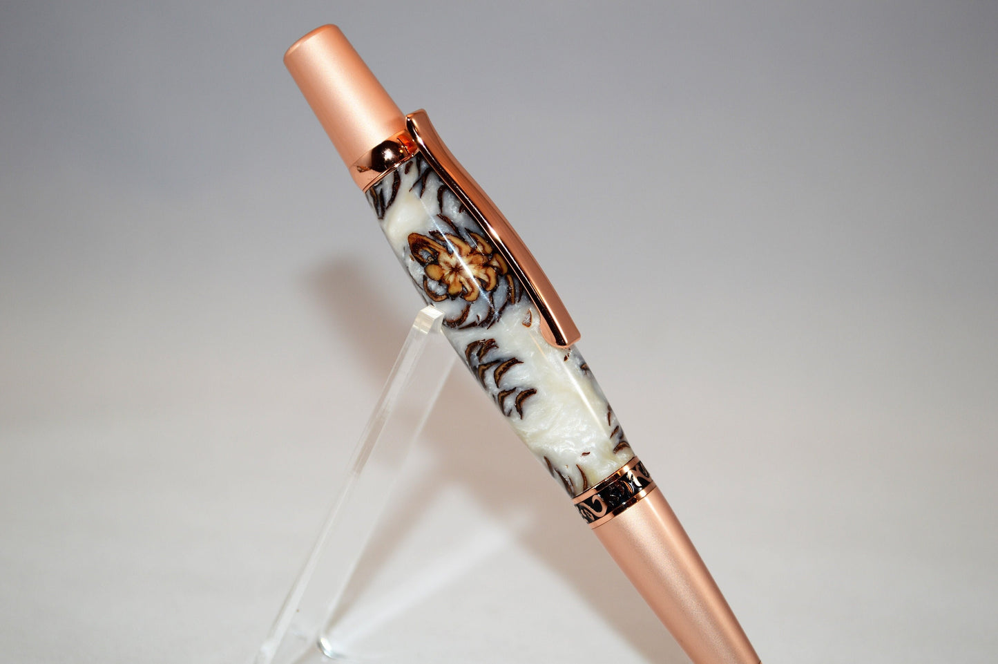 Unique Classic Twist Pen in Two Tone Copper with Handcrafted Acrylic and Mini Pine Cone Body.