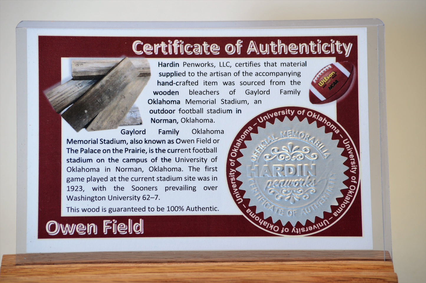 Handcrafted Pen Made From University of Oklahoma Owen Field Wooden Stadium Bleachers