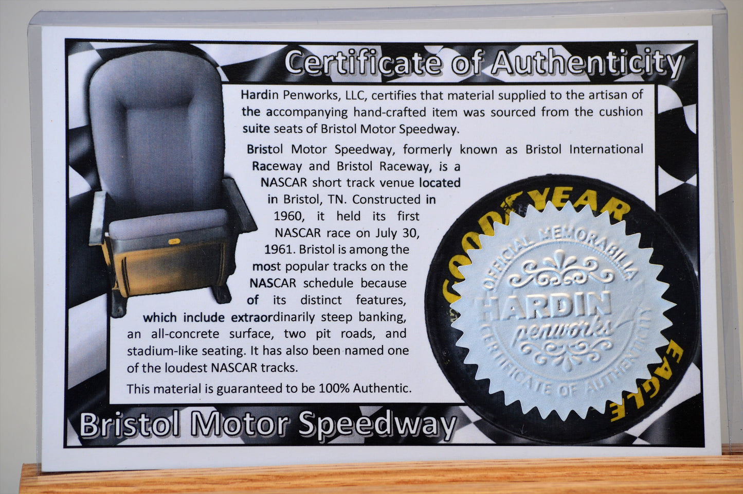 Handcrafted Pen Made From Bristol Motor Speedway Seat