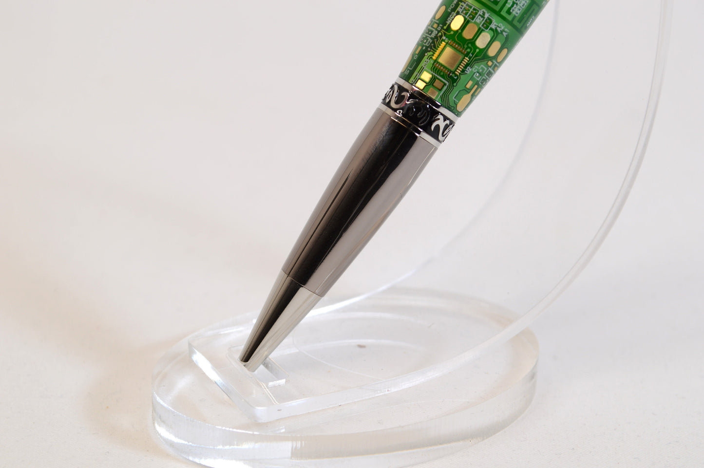 Unique Circuit Board Acrylic Twist Pen - Black Titanium and Platinum Finish, Elegant Design
