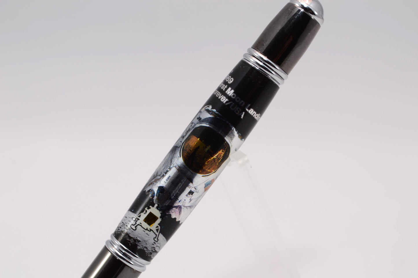 Handcrafted Pen Made With Embedded Piece of Foil From Lunar Lander and US Postage Stamp