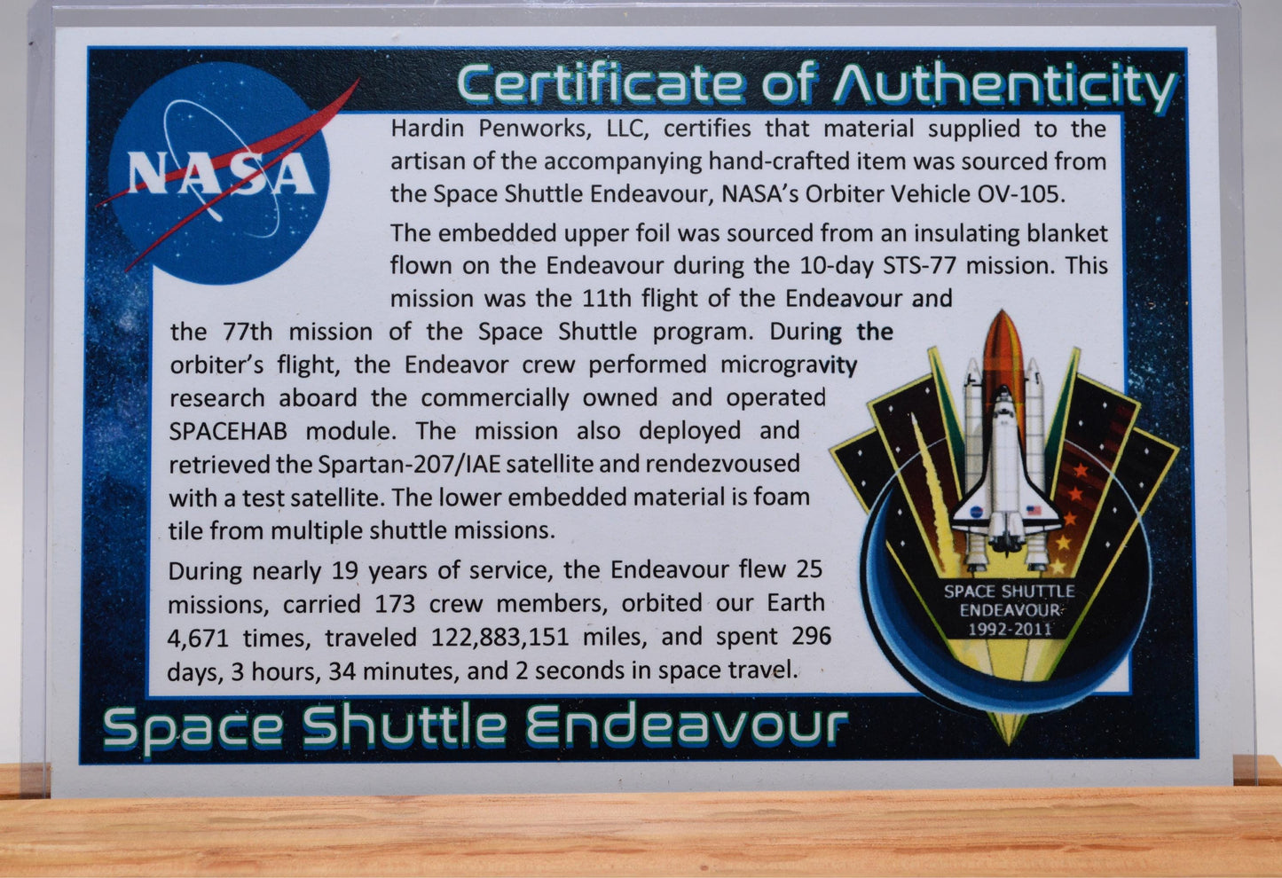 Handcrafted Space Shuttle Endeavour Classic Twist Pen in Gold and Satin Chrome Finish