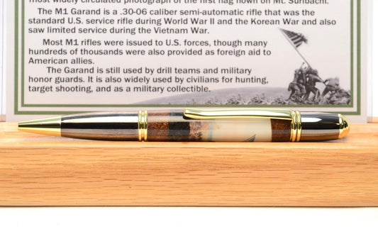 Handcrafted Twist Pen with Sand from Iwo Jima and Wood from M1 Garand Rifle Cast in Acrylic