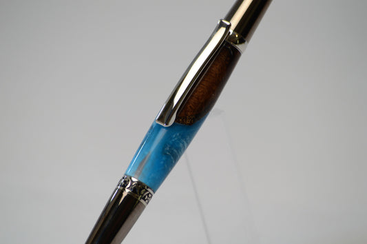One of a Kind Elegant Twist Pen in Platinum and Black Titanium with Handcrafted Acrylic and North Georgia Walnut Body.