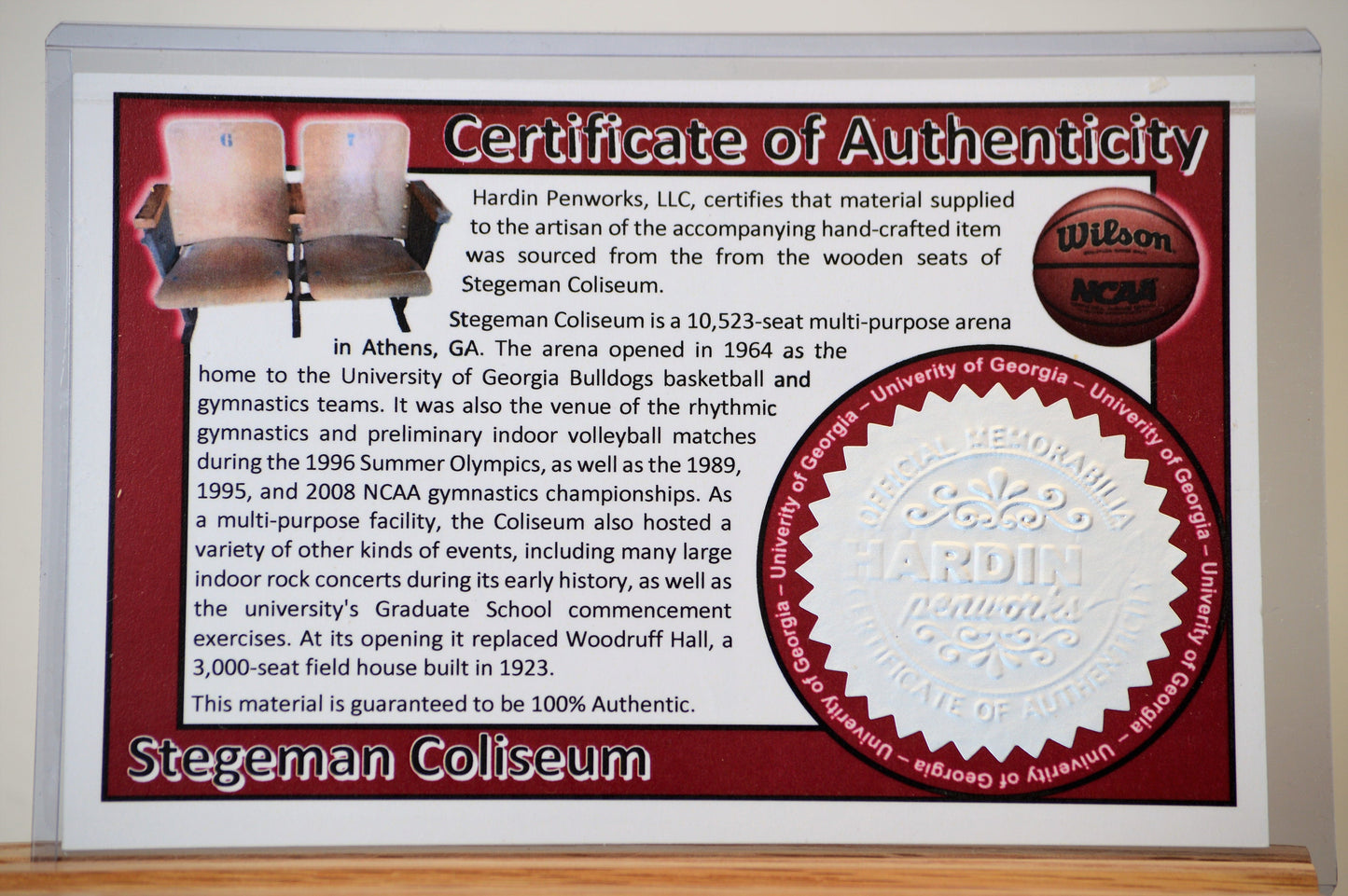 Handcrafted Pen Made From University of Georgia Stegeman Coliseum Wooden Seats.