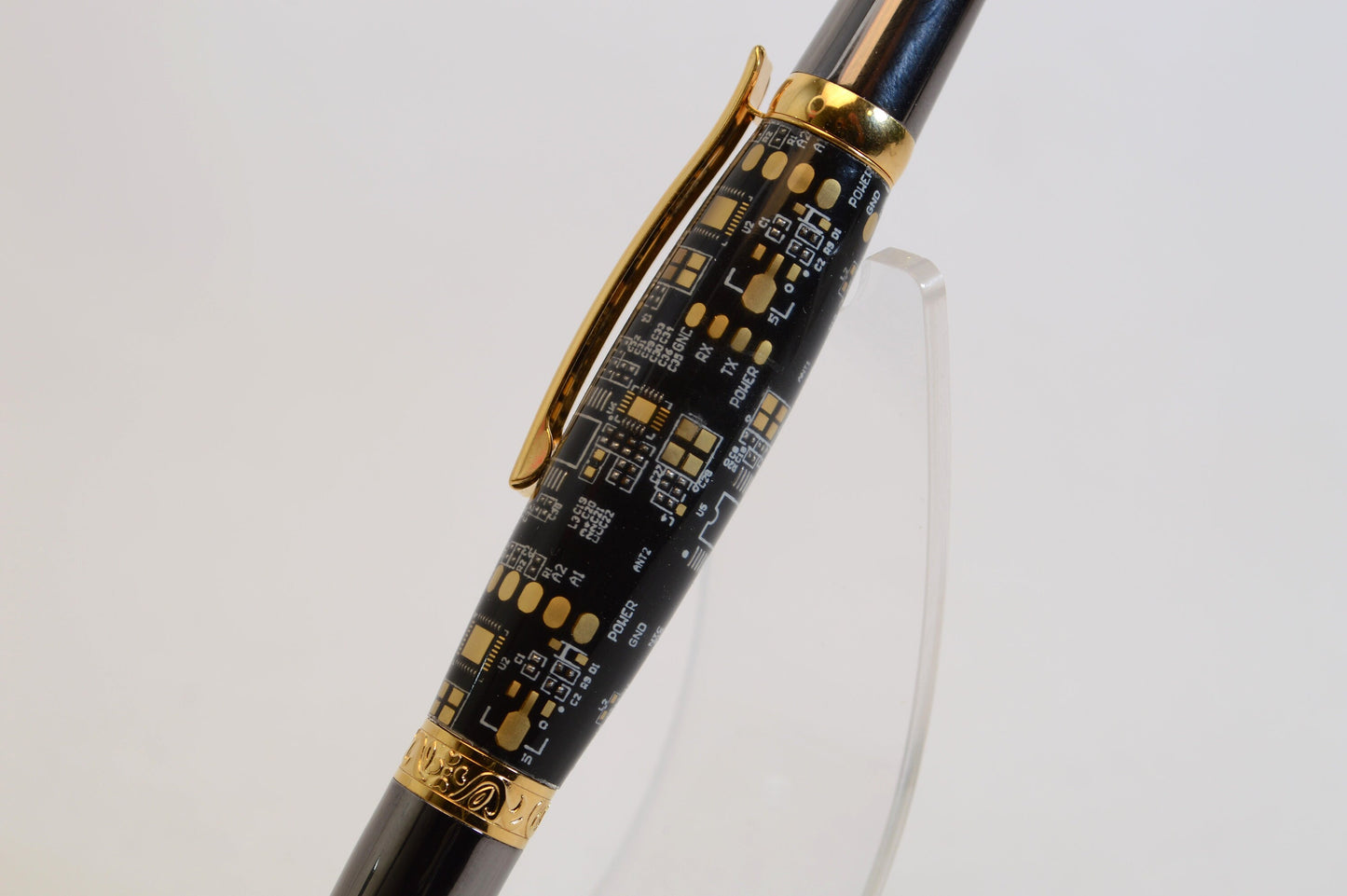 Unique Circuit Board Acrylic Twist Pen - Gold Titanium and Black Titanium Finish, Elegant Design
