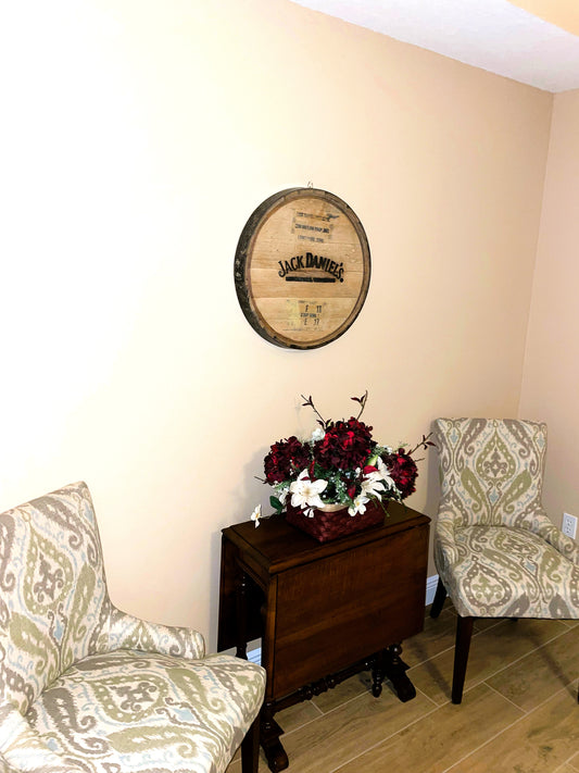 Whiskey Barrel Head, Staves, & Hoop Wall Hanging, Wall Art From A Used Oak Whiskey Barrel
