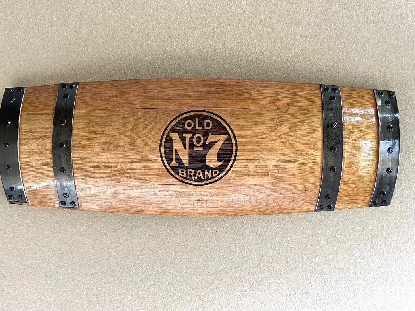 Whiskey Barrel Wall Hanging, Wall Art From A Used Oak Whiskey Barrel Assembled and Laser Engraved By Jack Daniel's Craftsmen