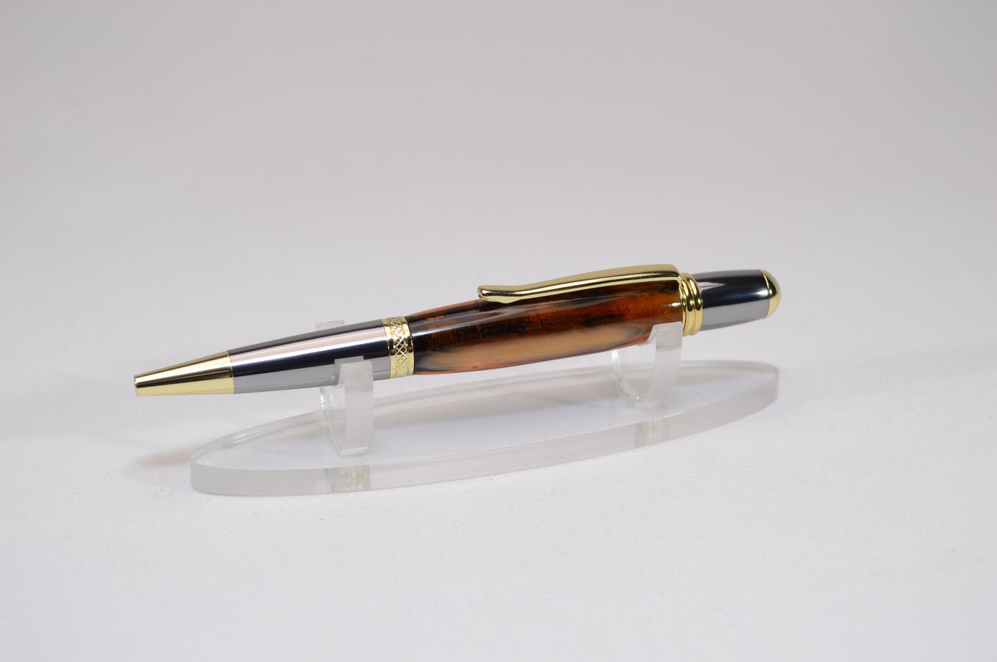 Elegant Handcrafted Twist Pen in Striking Gold and Brown Acrylic with Gold and Chrome Finish