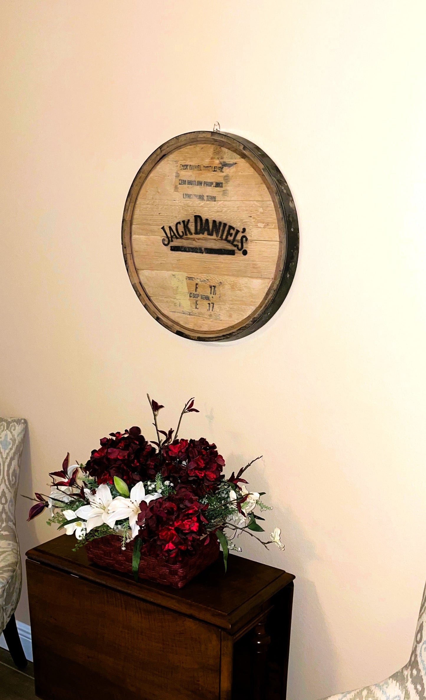 Whiskey Barrel Head, Staves, & Hoop Wall Hanging, Wall Art From A Used Oak Whiskey Barrel