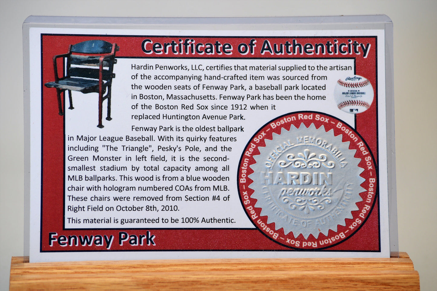 Handcrafted Pen Made From A Boston Red Sox Fenway Park Wooden Seat