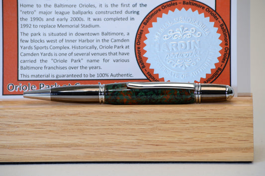 Handcrafted Pen Made From Baltimore Orioles Oriole Park - Camden Yards Plastic Stadium Seat