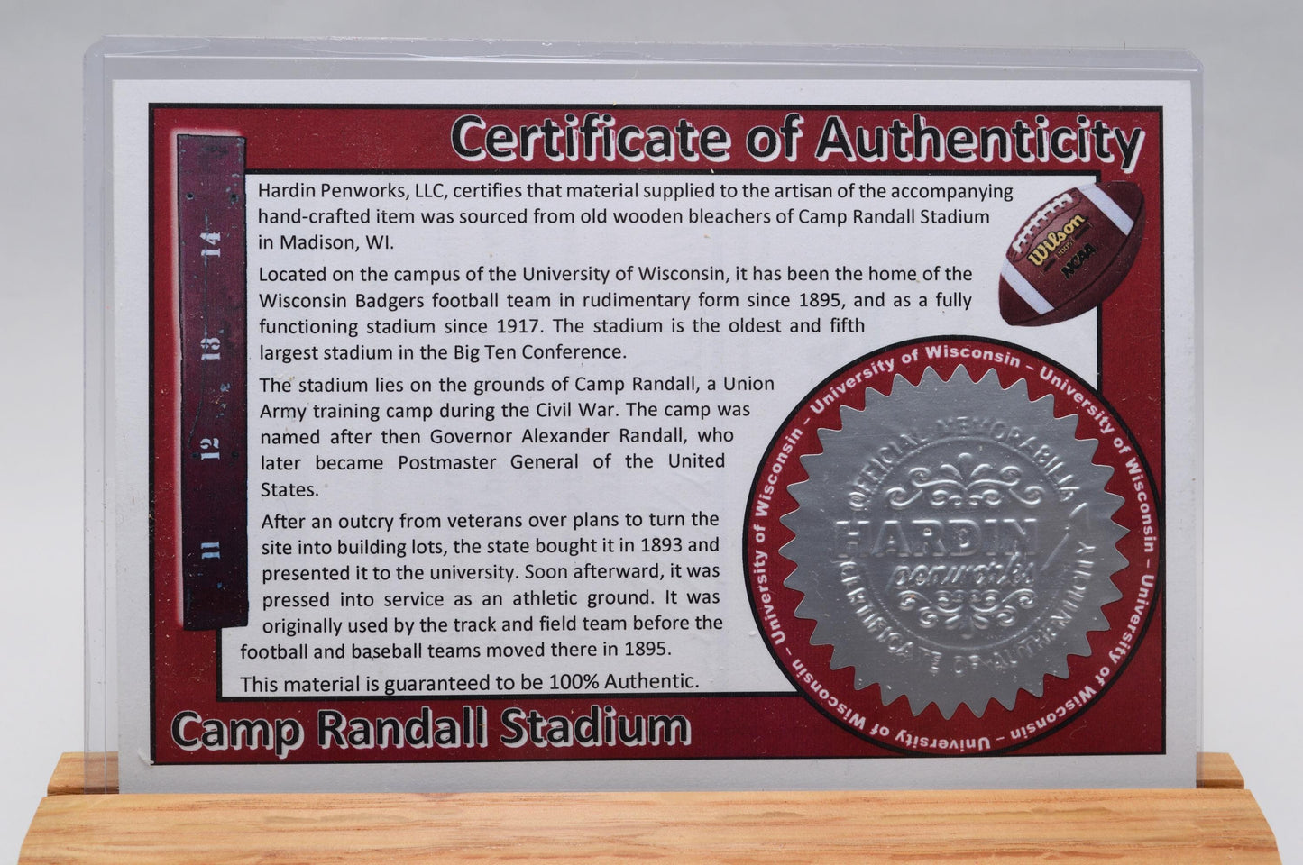Handcrafted Pen Made From The Wooden Bleachers of Camp Randall Stadium