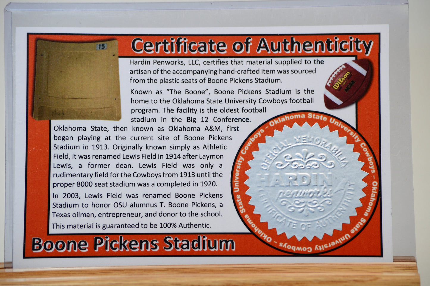 Handcrafted Pen Made From Oklahoma State Boone Pickens Plastic Stadium Seats