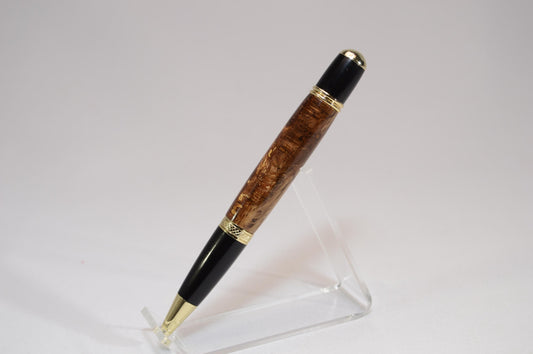 Handcrafted Spalted Oak Twist Pen with Gold and Black Chrome Finish