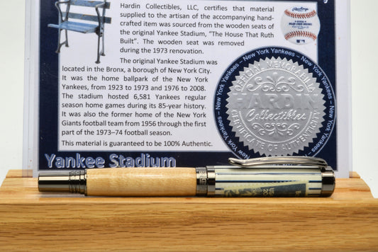 Rollerball Pen made with Wood from a Yankee Stadium Seat and a Babe Ruth Stamp Embedded in Acrylic