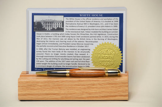 Handcrafted Gold and Black Titanium Twist Pen From Original White House 1817 Oak Beams