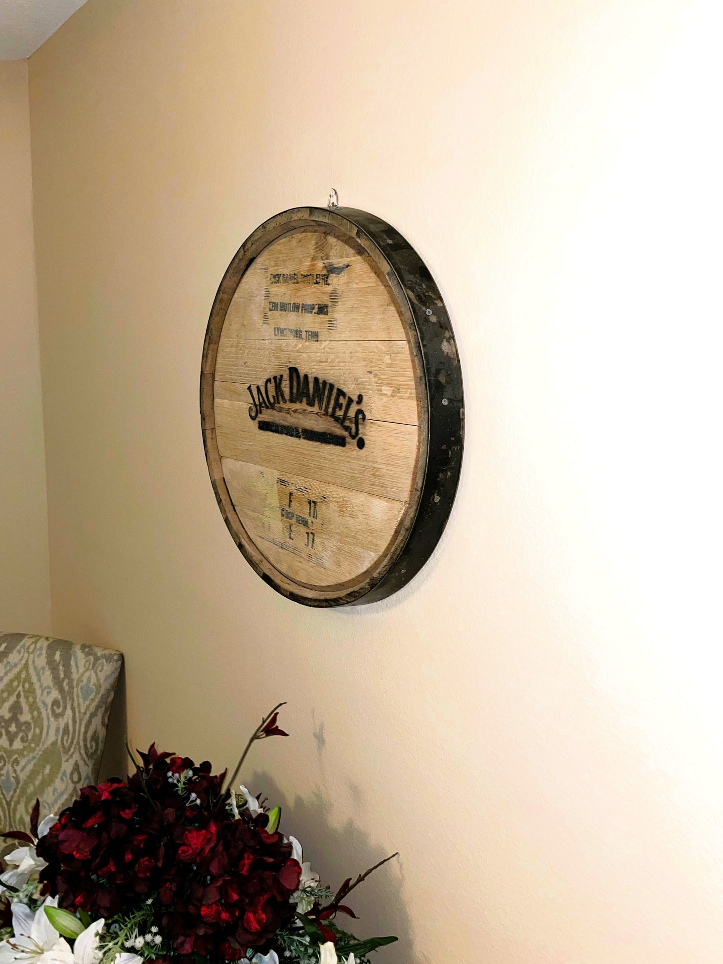 Whiskey Barrel Head, Staves, & Hoop Wall Hanging, Wall Art From A Used Oak Whiskey Barrel