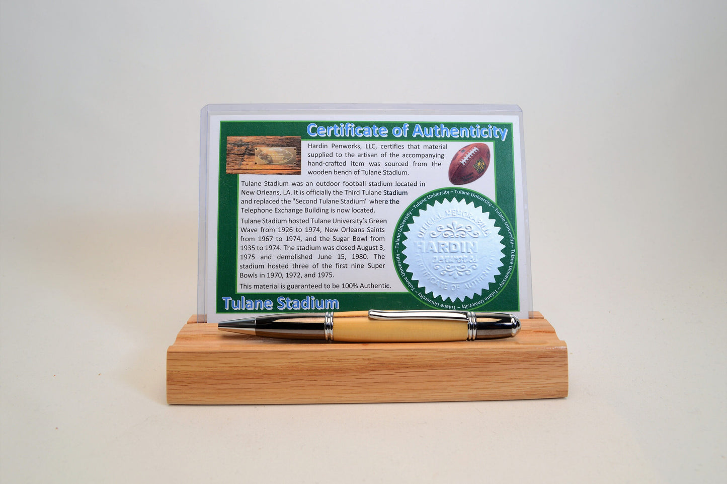 Handcrafted Pen Made From Tulane University Tulane Stadium Wooden Stadium Seat
