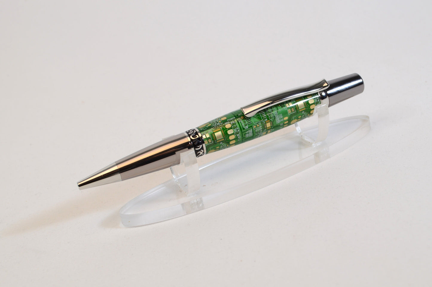 Unique Circuit Board Acrylic Twist Pen - Black Titanium and Platinum Finish, Elegant Design