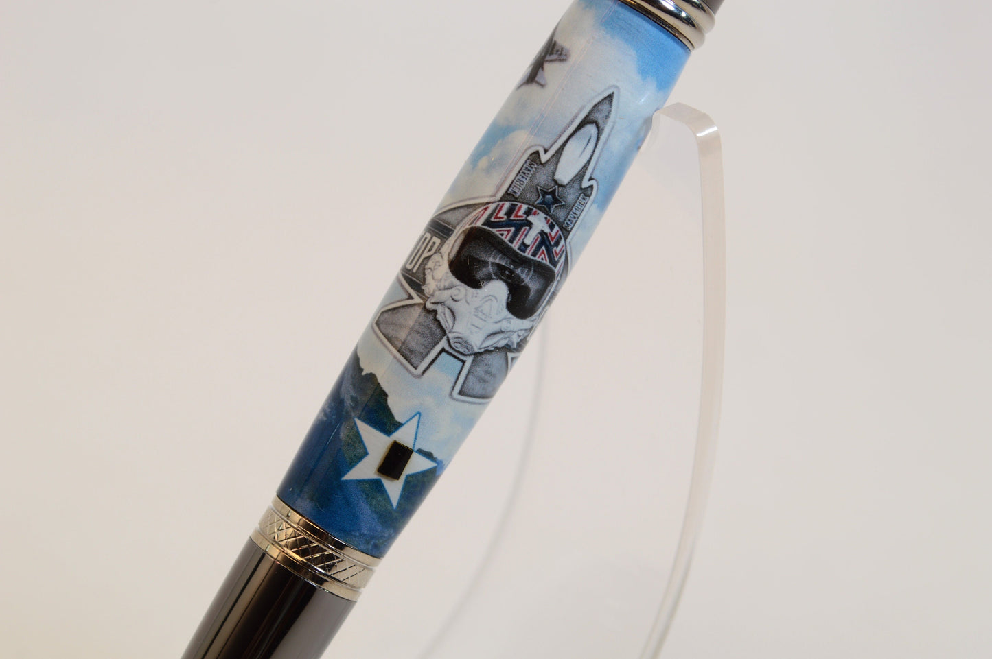 Handcrafted F-18 Super Hornet Twist Pen Featuring a Piece of Genuine F-18 Tire in Cast in Acrylic