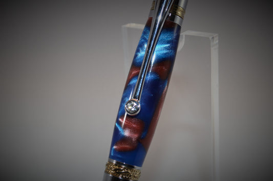 Majestic Squire Twist Pen in Gold Titanium and Chrome Finish with Swarovski Crystal Made with Mulitcolored Acrylic