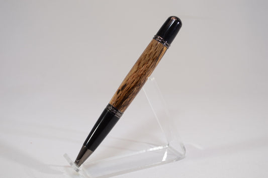 Handcrafted Spalted Oak Twist Pen with Gunmetal and Black Chrome Finish