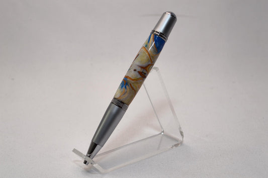 Handcrafted Twist Pen with Pistachio Shell Cast in Acrylic in Chrome and Satin Chrome