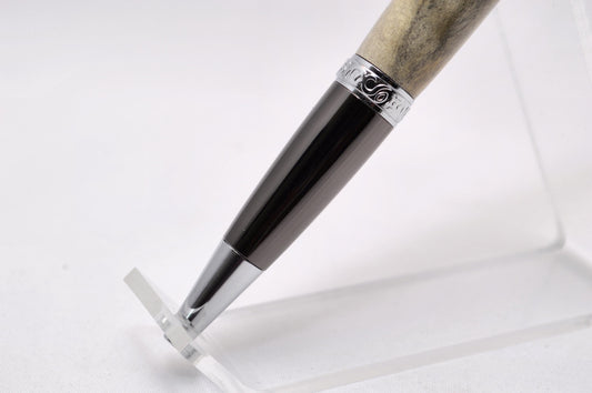Elegant Handcrafted Buckeye Burl Twist Pen in Chrome and Gunmetal Finish