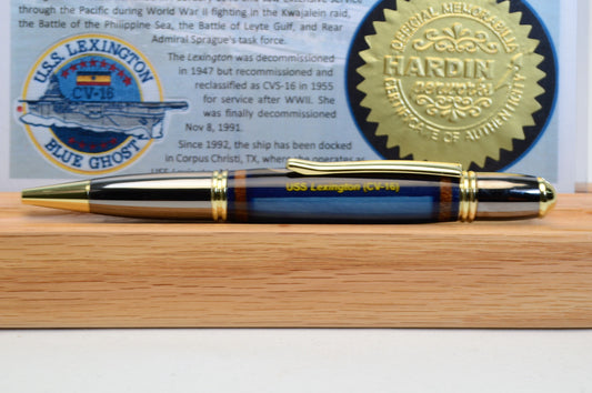 Handcrafted Uss Lexington - CV-61 - Twist Pen in Gold and Gunmetal