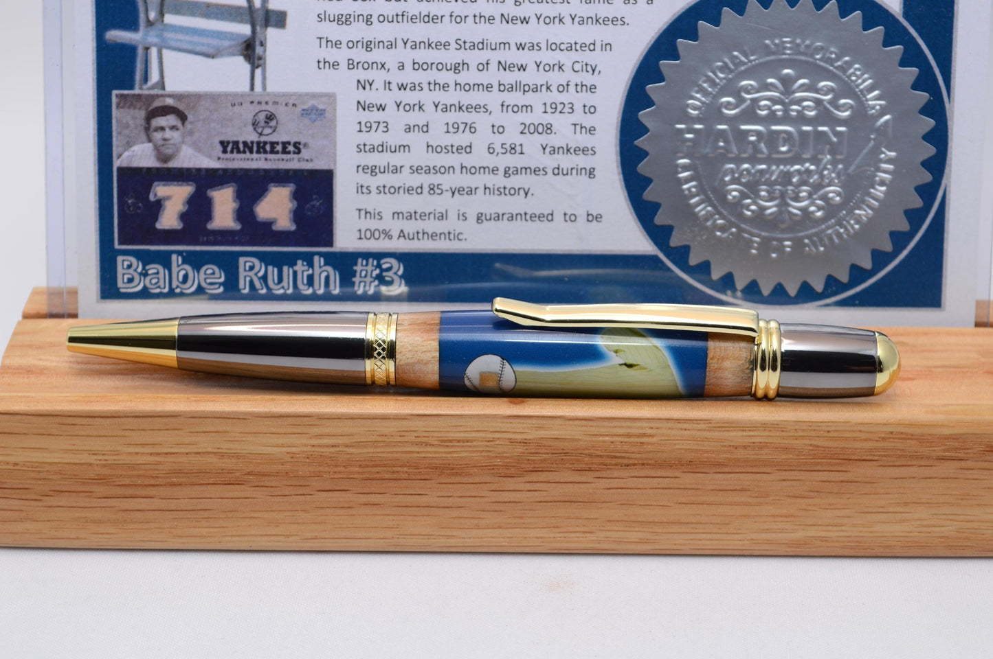 Handcrafted Pen Made From Babe Ruth Game Used Jersey, Bat, and Stadium Seat Wood From Yankees Stadium