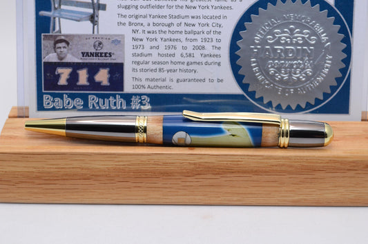 Handcrafted Pen Made From Babe Ruth Game Used Jersey, Bat, and Stadium Seat Wood From Yankees Stadium