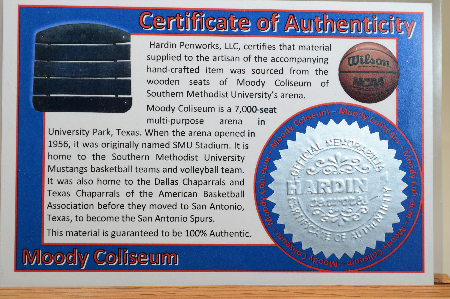 Handcrafted Pen Made From Southern Methodist University Moody Coliseum Wooden Stadium Seat