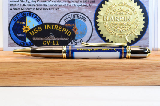 Handcrafted USS Intrepid Twist Pen Made From Cast Acrylic and Wood From the Aircraft Carrier USS Intrepid