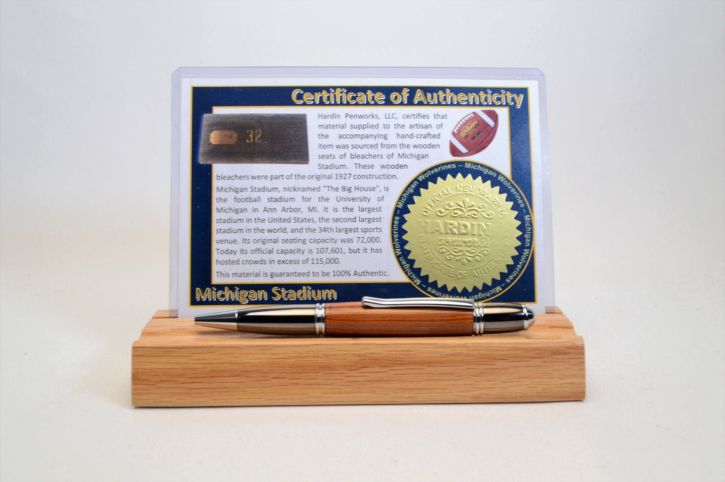 Handcrafted Pen Made From University of MIchigan MIchigan Stadium Wooden Stadium Bleachers