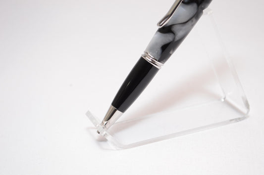 Elegant Handcrafted Twist Pen in Striking Black and White Acrylic with Rhodium and Black Chrome Finish