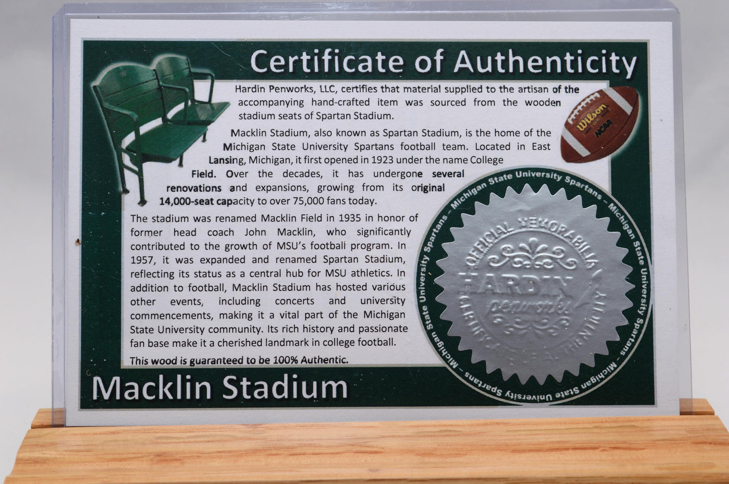Handcrafted Twist Pen Made From the Wooden Seats of Michigan State Macklin Stadium