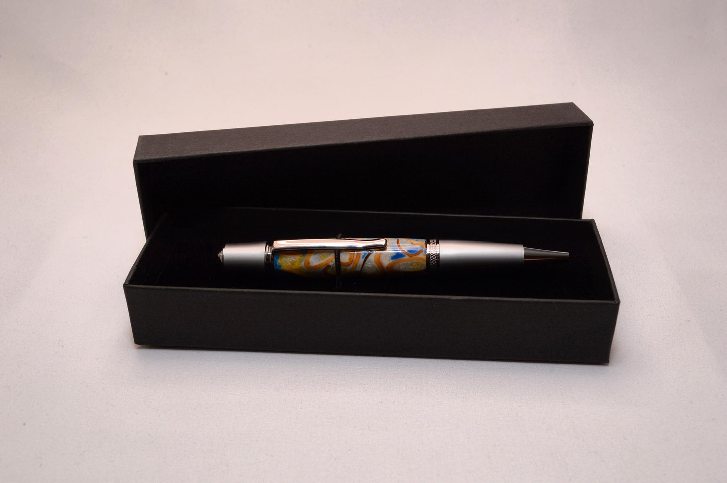 Handcrafted Twist Pen with Pistachio Shell Cast in Acrylic in Chrome and Satin Chrome