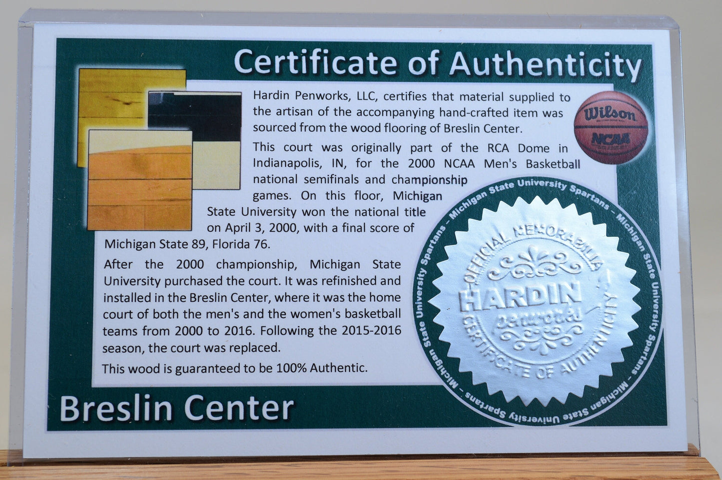 Handcrafted Pen Made From Michigan State University Breslin Center Wooden Basketball Court