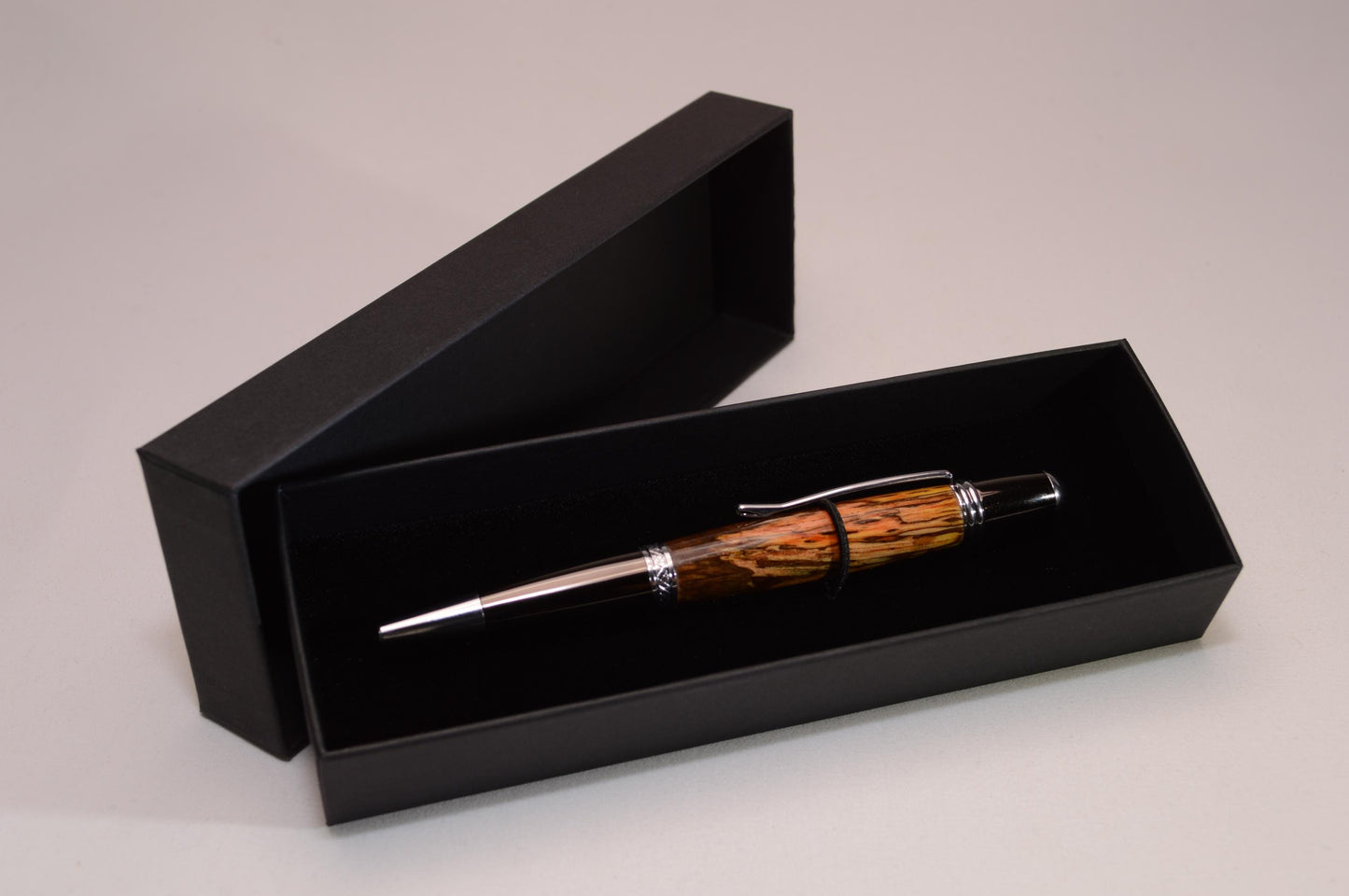 Handcrafted Dyed Spalted Oak Twist Pen with Chrome and Gunmetal Finish