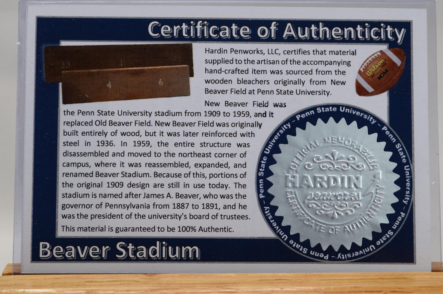 Handcrafted Pen Made From Penn State Beaver Stadium Wooden Stadium Bleachers