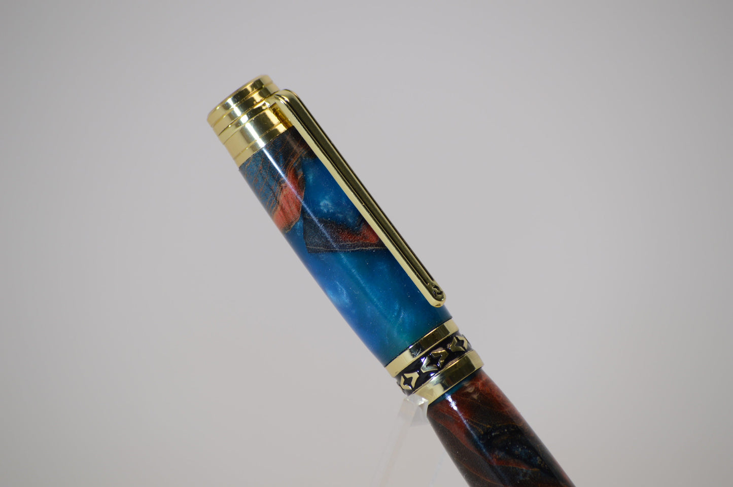 One of a Kind Fountain Pen in Gold with Hybrid Acrylic and Maple Burl Body