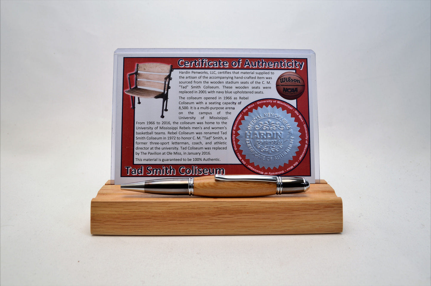 Handcrafted Pen Made From University Of Mississippi Tad Smith Coliseum Wooden Stadium Bleachers