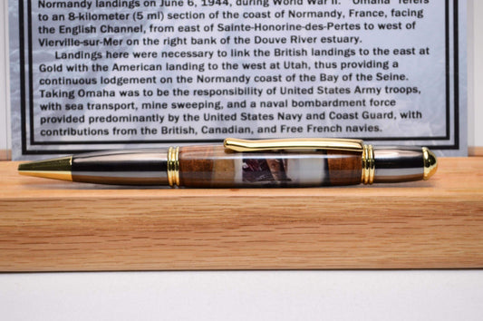 Handcrafted M1 Garand Wood and Omaha Beach Sand Elegant Twist Pen