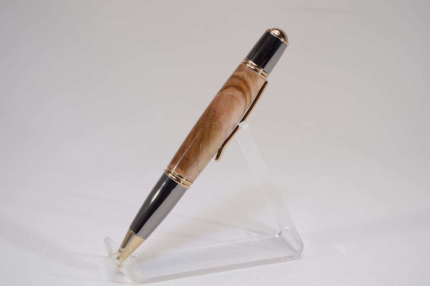Handcrafted Spalted Maple Twist Pen with Gold and Gunmetal Finish