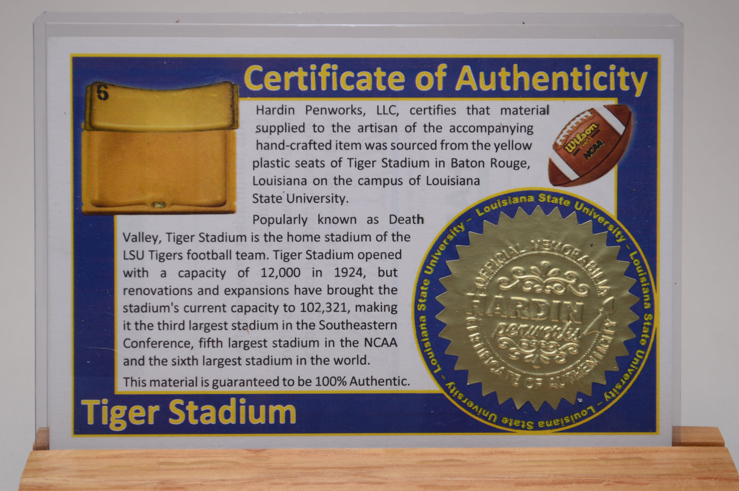 Handcrafted Pen Made From LSU Tiger Stadium Plastic Stadium Seats
