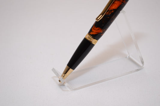 Handcrafted Orange & Black Acrylic Pen with Gold and Black Chrome Finish