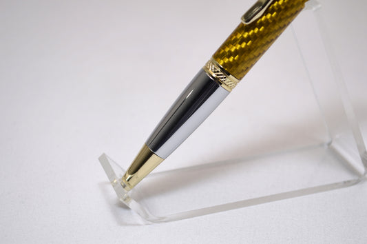 Handcrafted Twist Pen Made With Gold Carbon Fiber in Gold and Chrome Finish