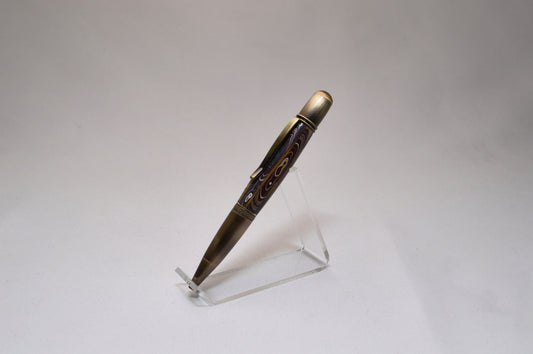 Handcrafted Twist Pen Made With Fordite From The Corvette Factory in Antique Brass Finish